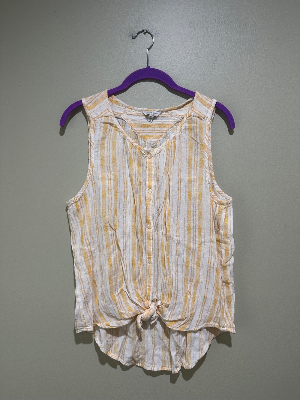 🎆Lucky Brand Yellow and White Striped Tie-Front Tank